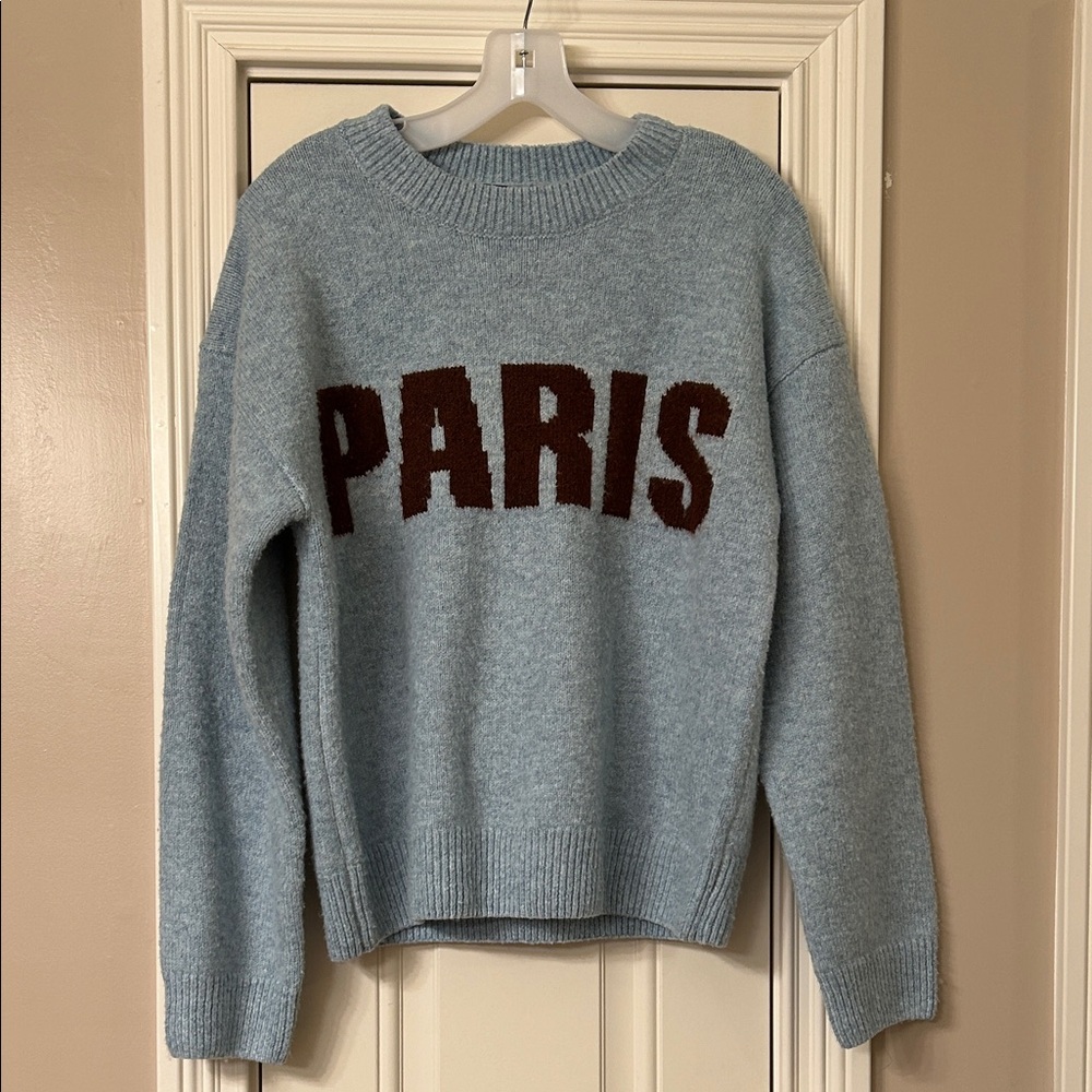 English Factory Paris Logo Light Blue Crewneck Sweater EUC Sz S
